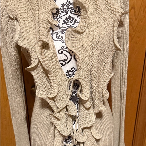 Boston Proper Tan Waterfall Ruffled Longline Cardigan with Ties Lightweight Med - Picture 4 of 11